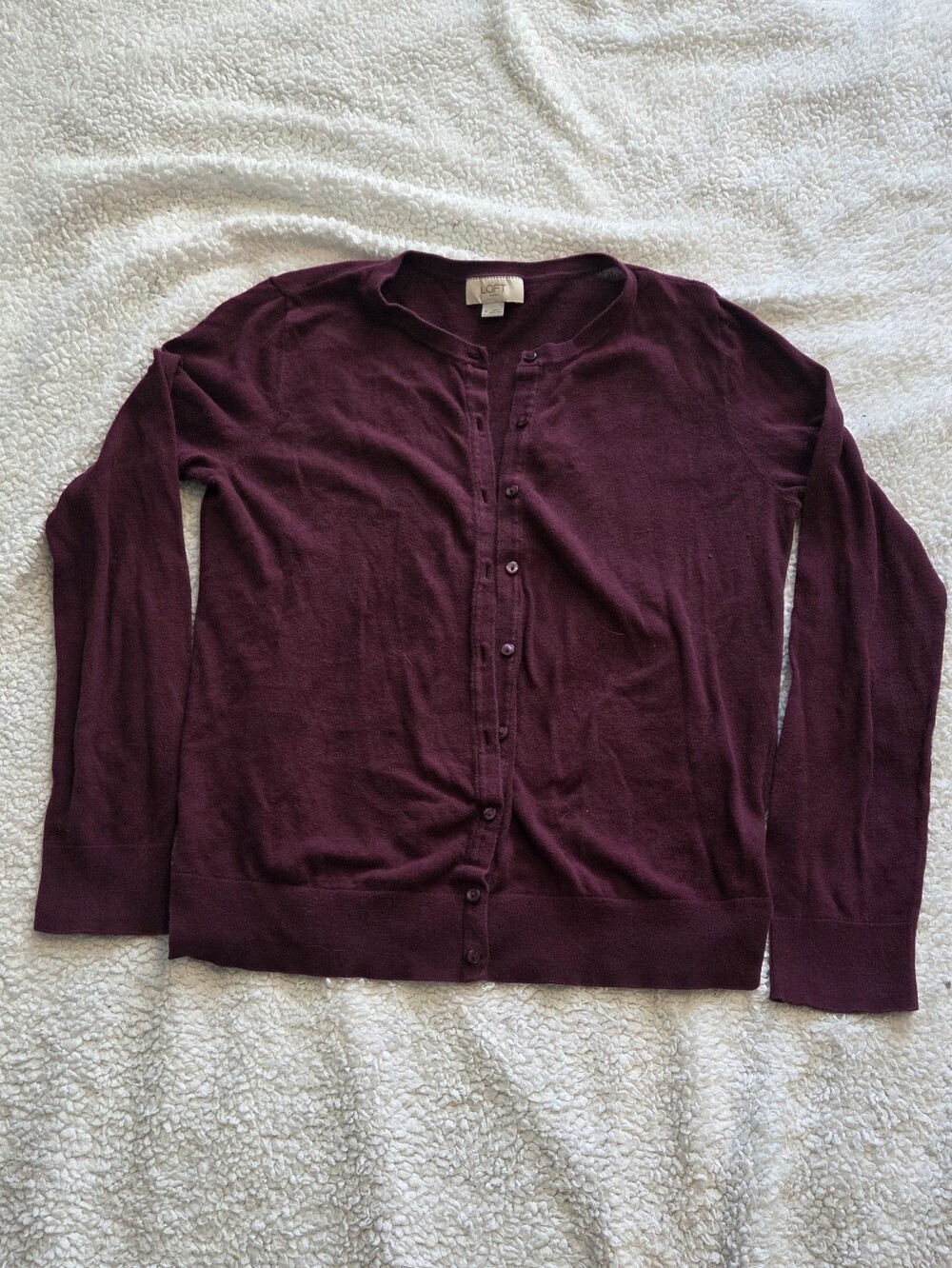 LOFT Burgundy Button-Front Cardigan
